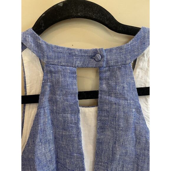 NWT $228 Joie Diega 100% Linen Blue Plaza‎ Mini Dress Small Casual Sleeveless - Picture 6 of 8